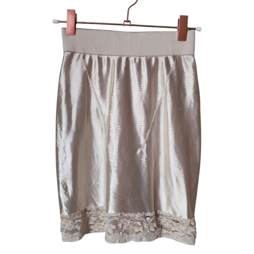 NATORI Cream Satin Lace Trim Half Slip Skirt‎ Lingerie Minimalist Size P